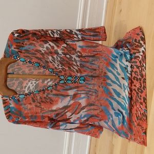 Nwot XL Blue Island swim cover Orange blue white brown animal print bling